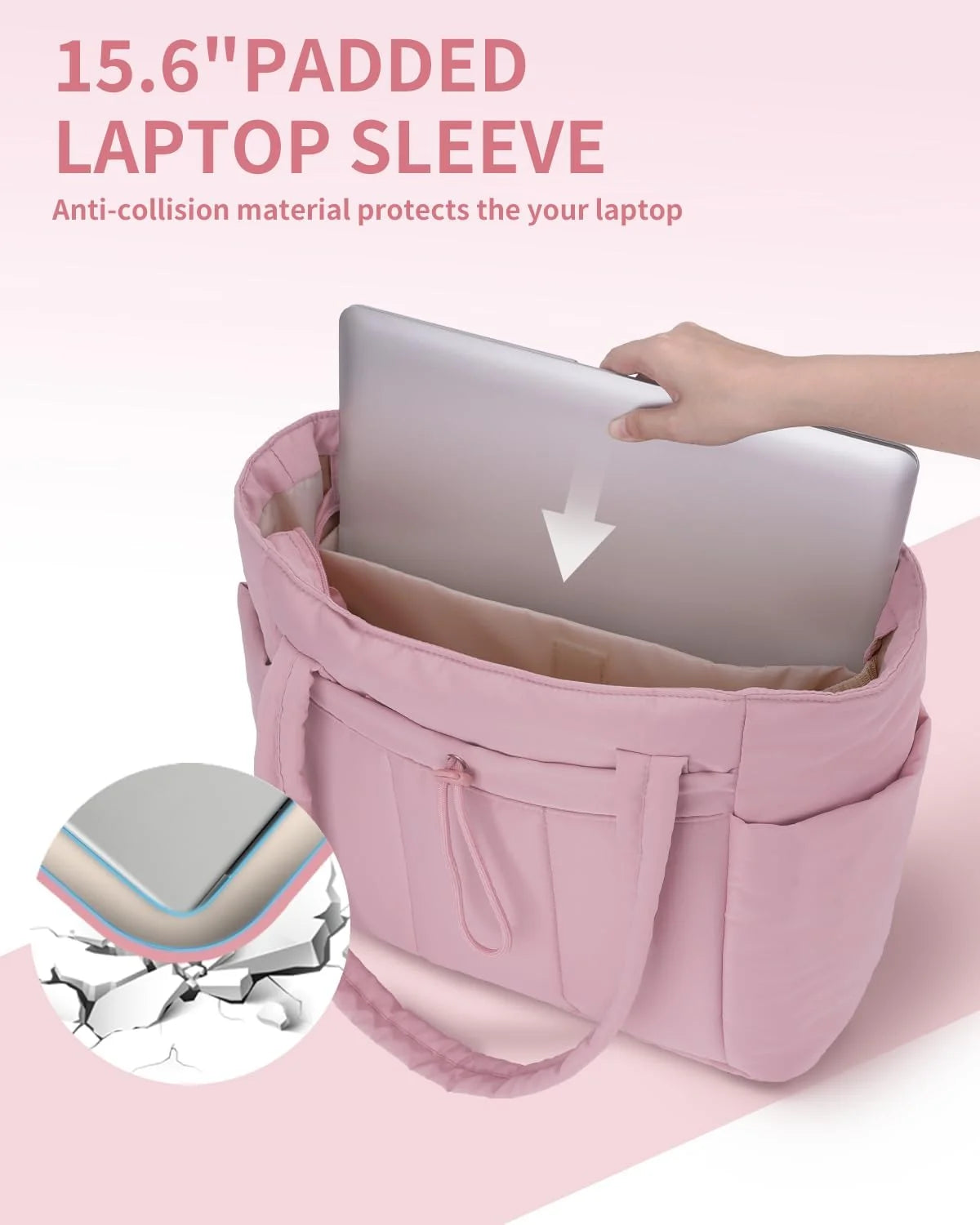 Tote Bag | Quilted Puffer & Tumbler Pocket | Fits 15.6" Laptop