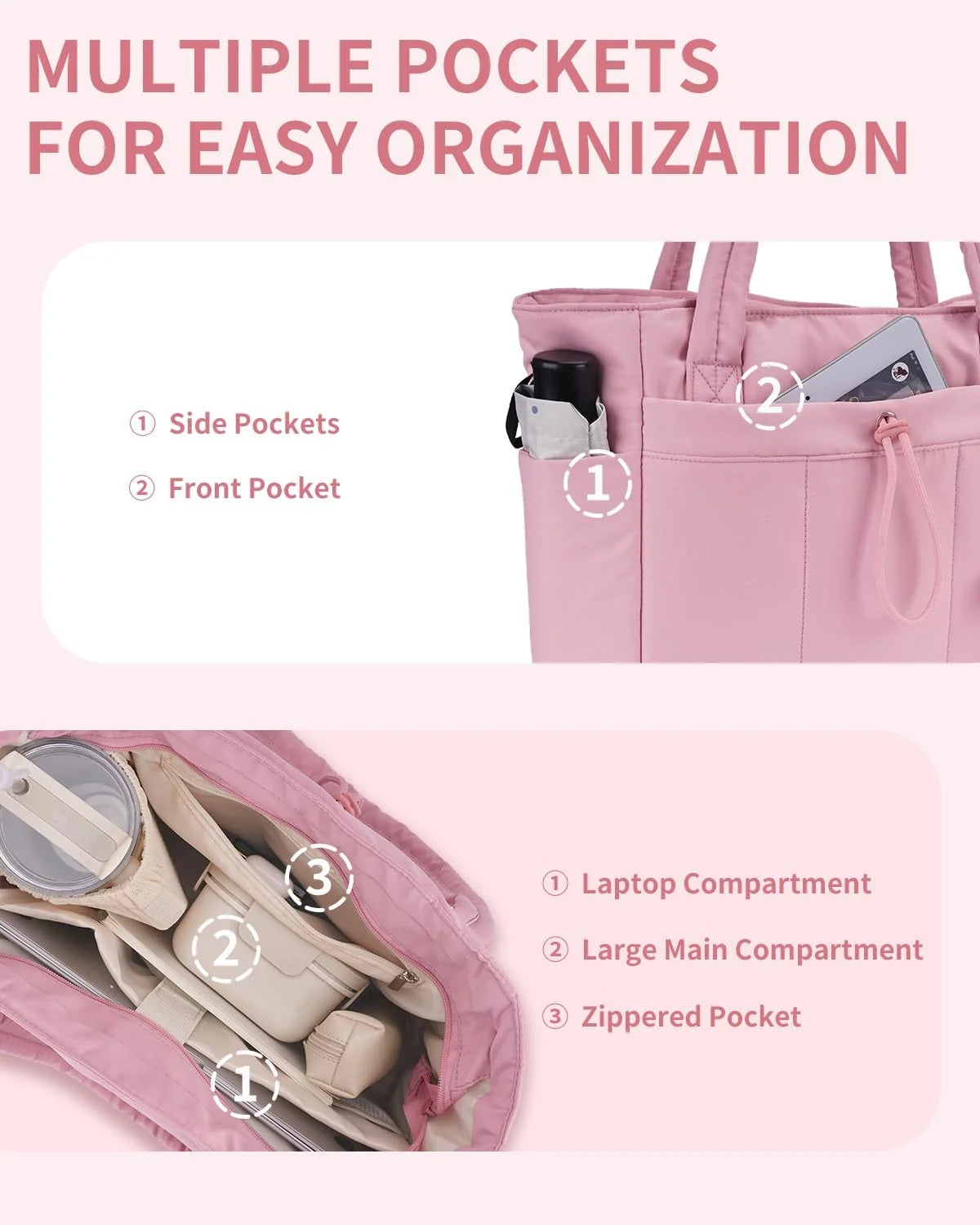 Tote Bag | Quilted Puffer & Tumbler Pocket | Fits 15.6" Laptop