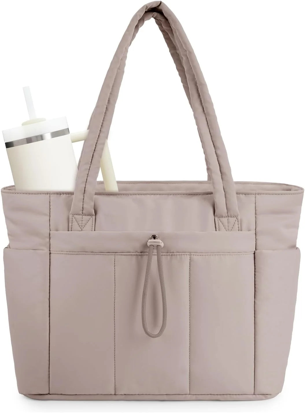 Tote Bag | Quilted Puffer & Tumbler Pocket | Fits 15.6" Laptop