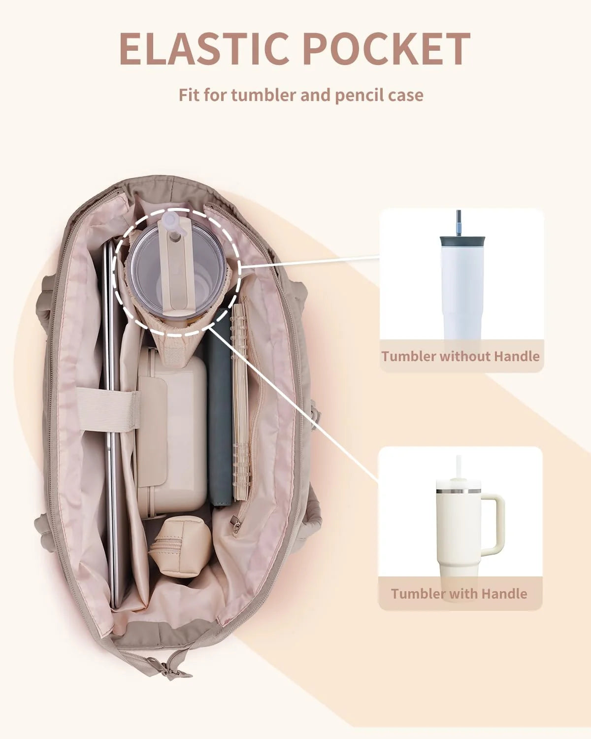 Tote Bag | Quilted Puffer & Tumbler Pocket | Fits 15.6" Laptop