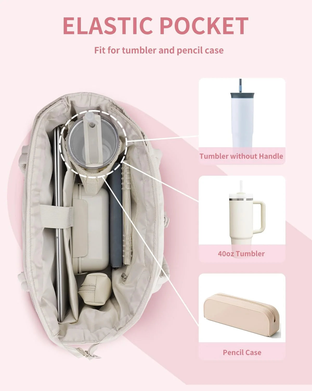 Tote Bag | Quilted Puffer & Tumbler Pocket | Fits 15.6" Laptop