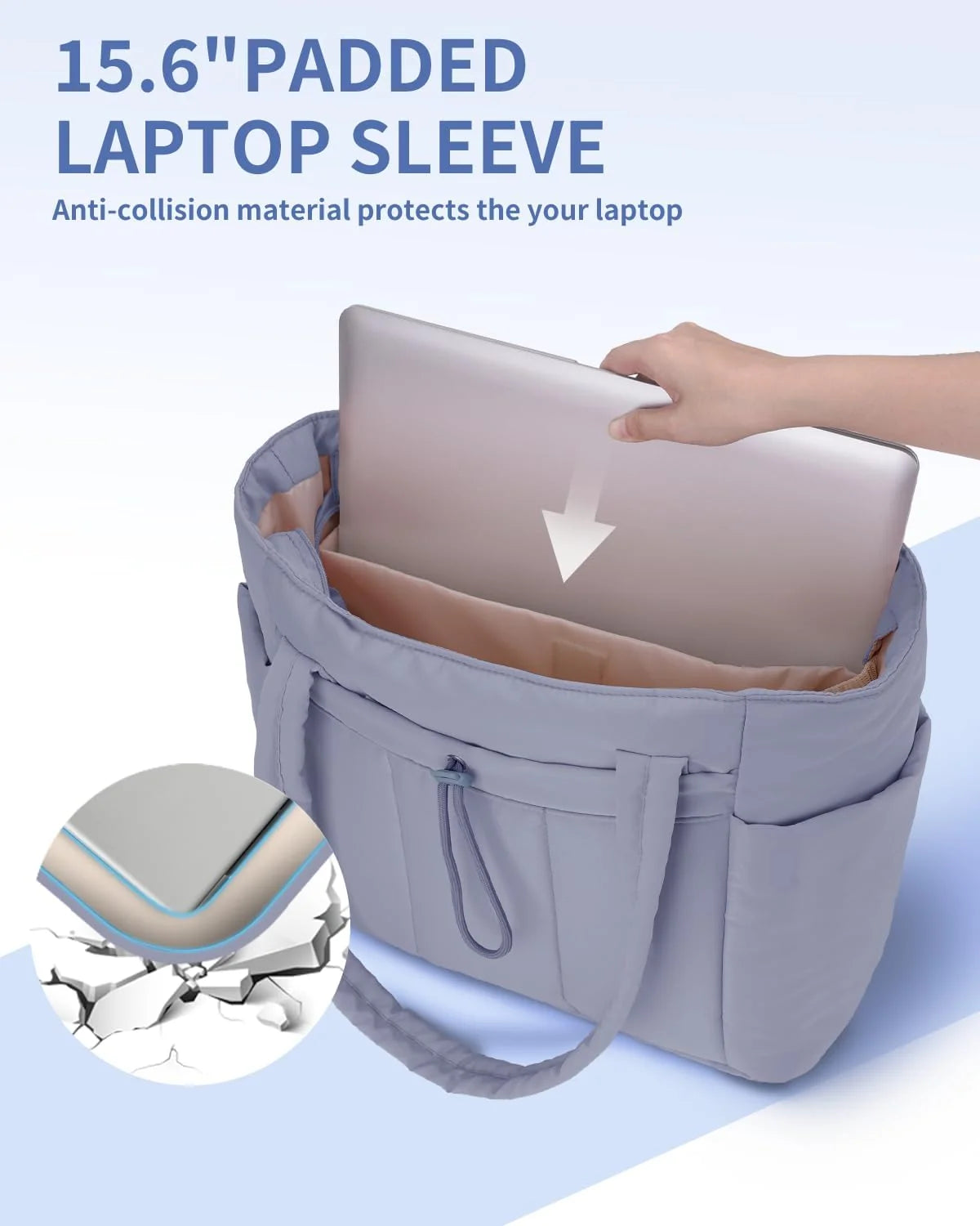 Tote Bag | Quilted Puffer & Tumbler Pocket | Fits 15.6" Laptop