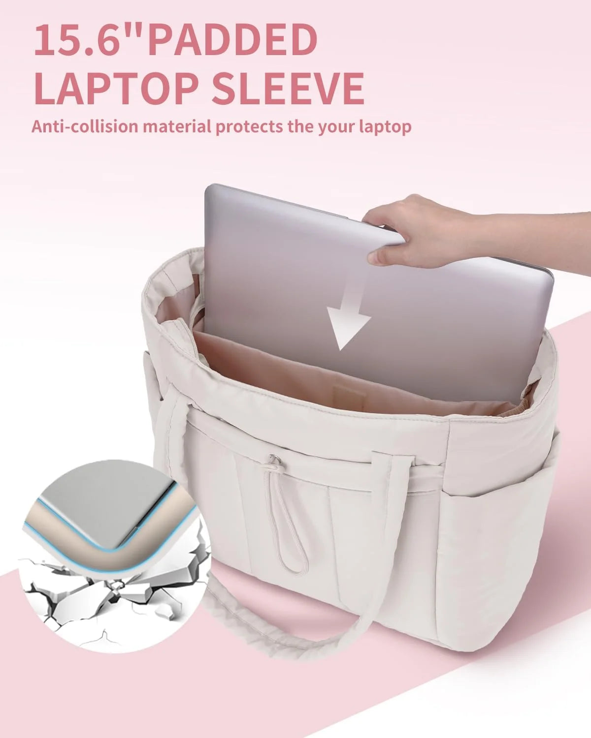 Tote Bag | Quilted Puffer & Tumbler Pocket | Fits 15.6" Laptop