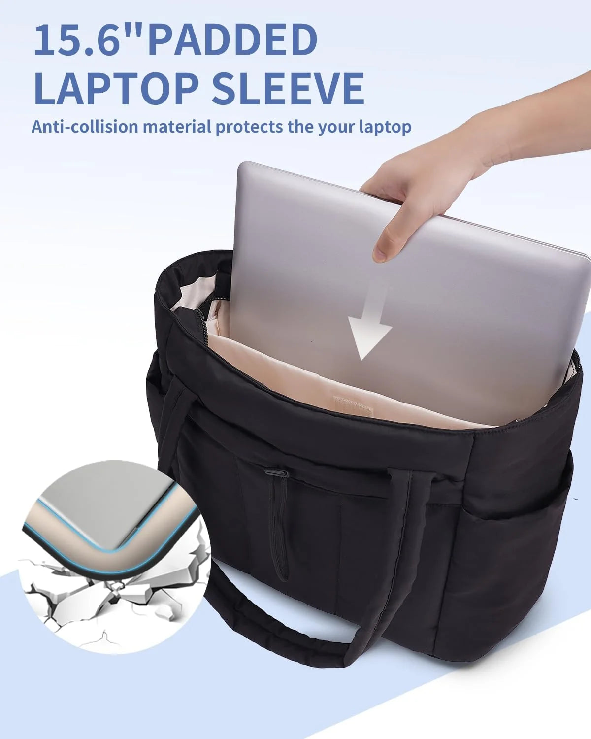 Tote Bag | Quilted Puffer & Tumbler Pocket | Fits 15.6" Laptop