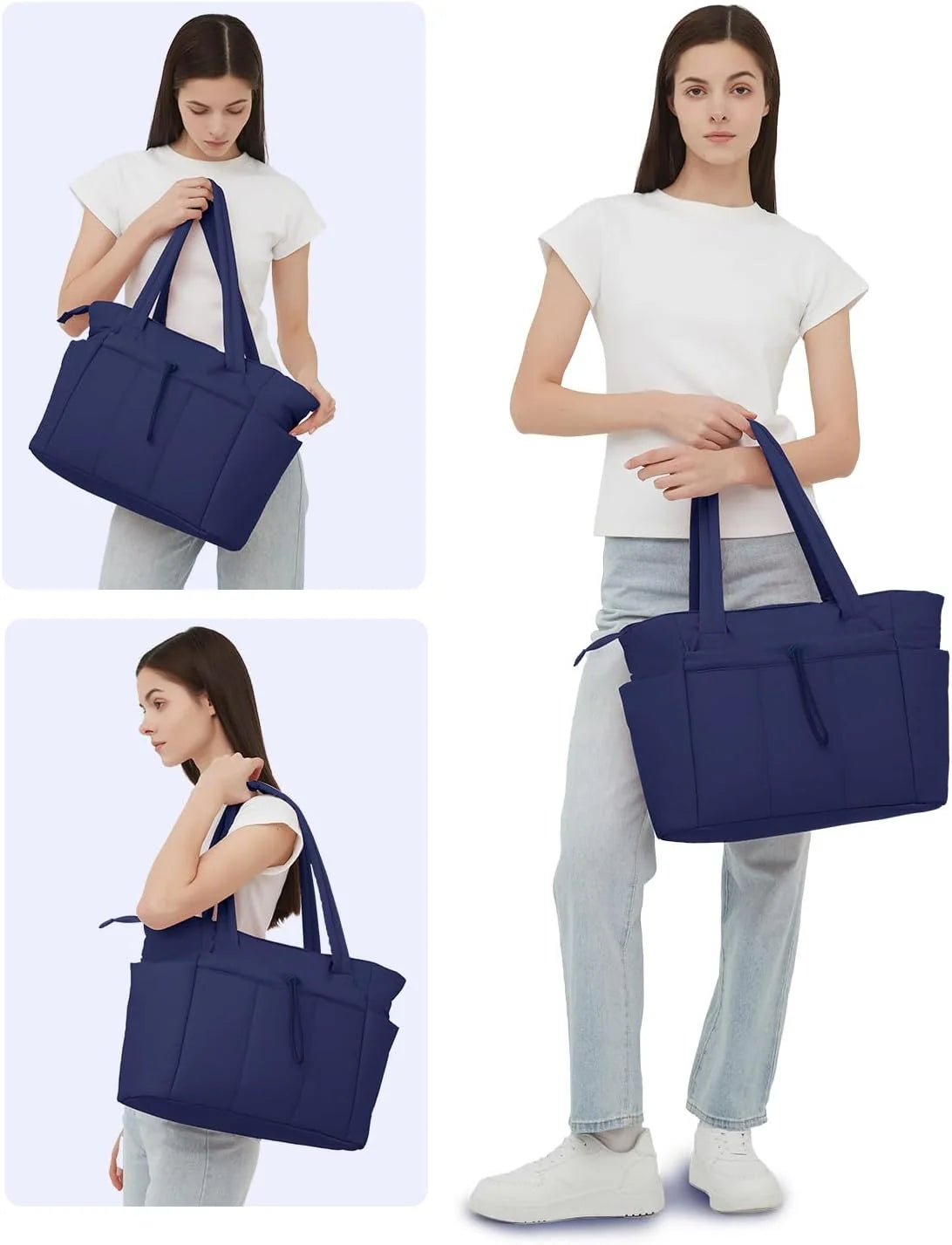 Tote Bag | Quilted Puffer & Tumbler Pocket | Fits 15.6" Laptop