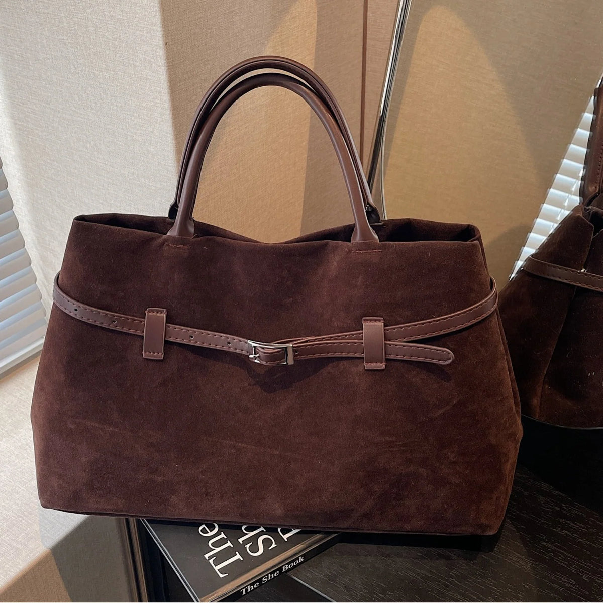 Tote Bag | Suede Exterior & Leather Handles