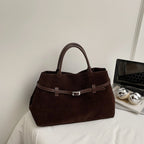 Tote Bag | Suede Exterior & Leather Handles