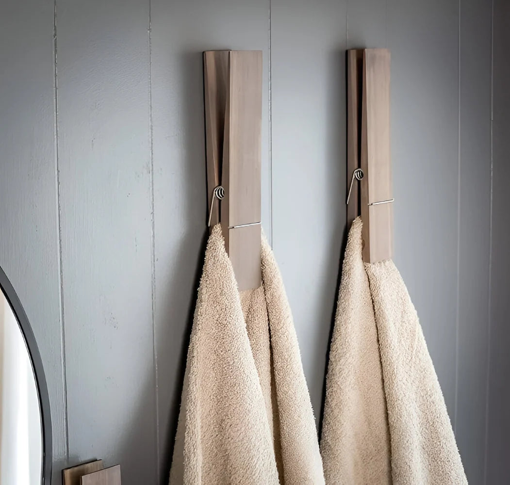 Towel Holder | Solid Wood & Stainless Steel Clamp | Space-Saving Wall-Mounted