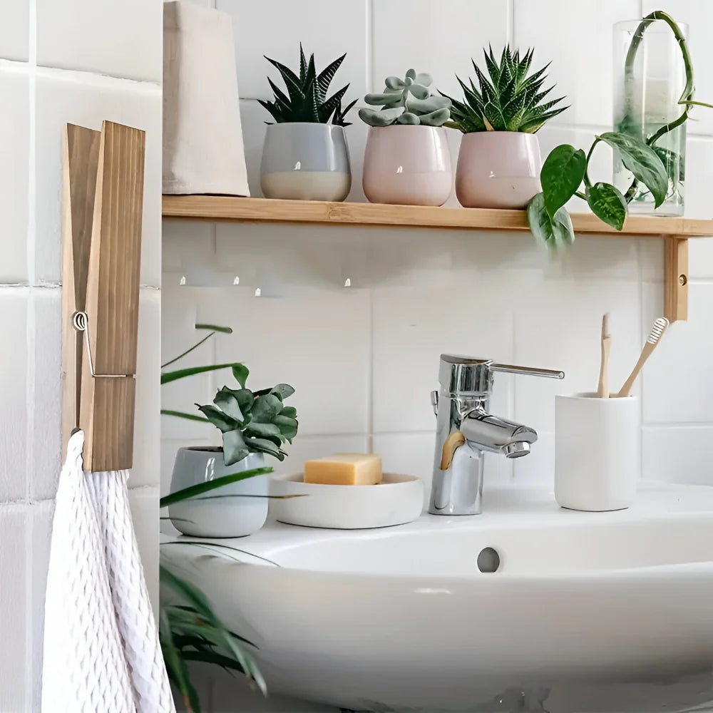Towel Holder | Solid Wood & Stainless Steel Clamp | Space-Saving Wall-Mounted