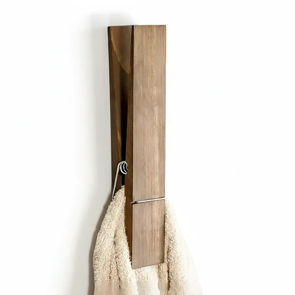 Towel Holder | Solid Wood & Stainless Steel Clamp | Space-Saving Wall-Mounted