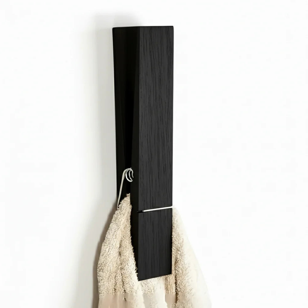 Towel Holder | Solid Wood & Stainless Steel Clamp | Space-Saving Wall-Mounted