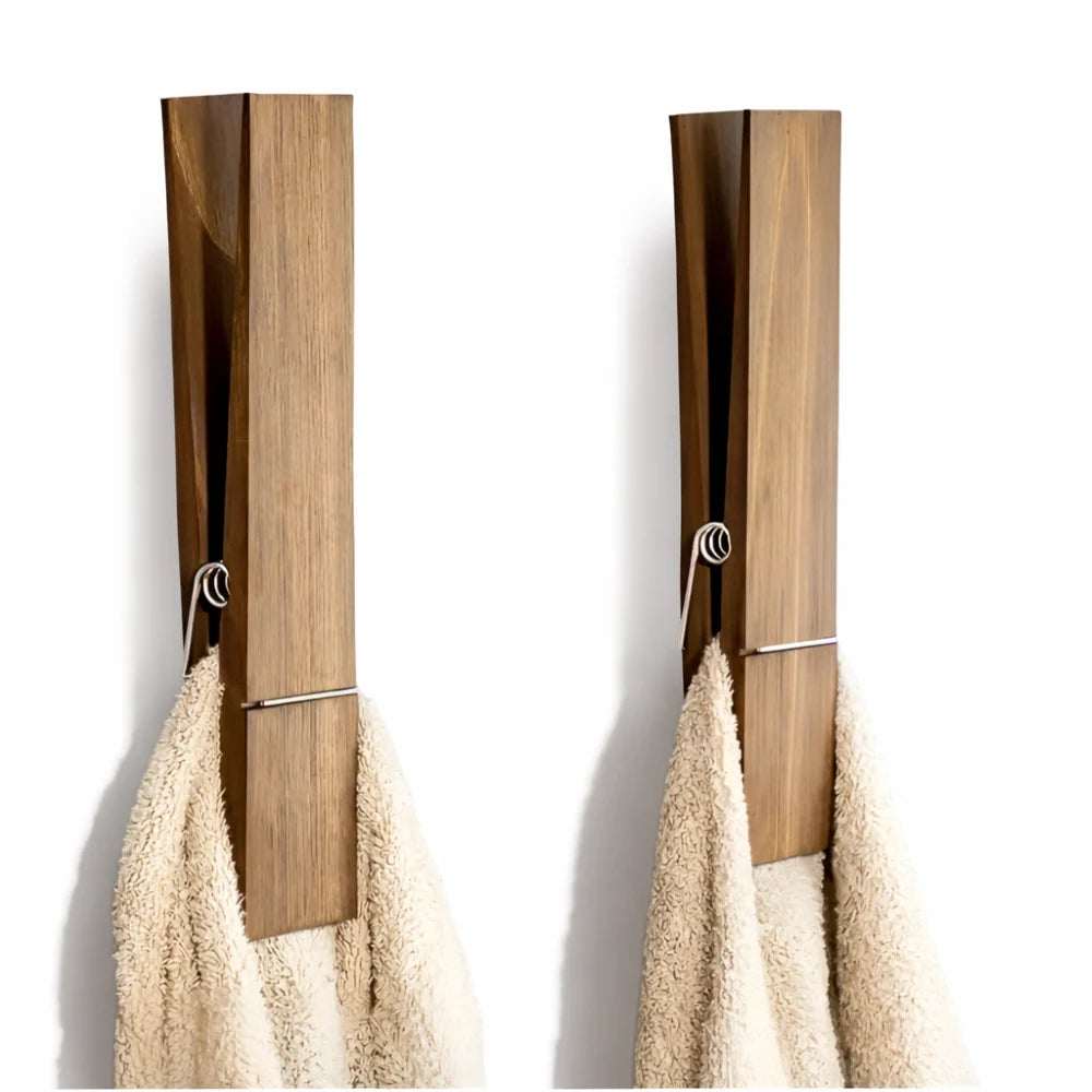 Towel Holder | Solid Wood & Stainless Steel Clamp | Space-Saving Wall-Mounted