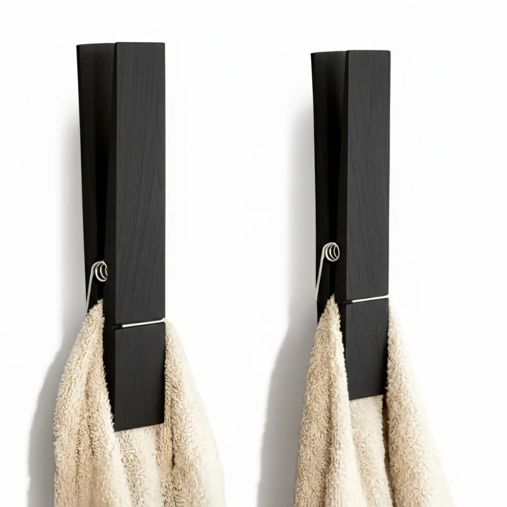 Towel Holder | Solid Wood & Stainless Steel Clamp | Space-Saving Wall-Mounted
