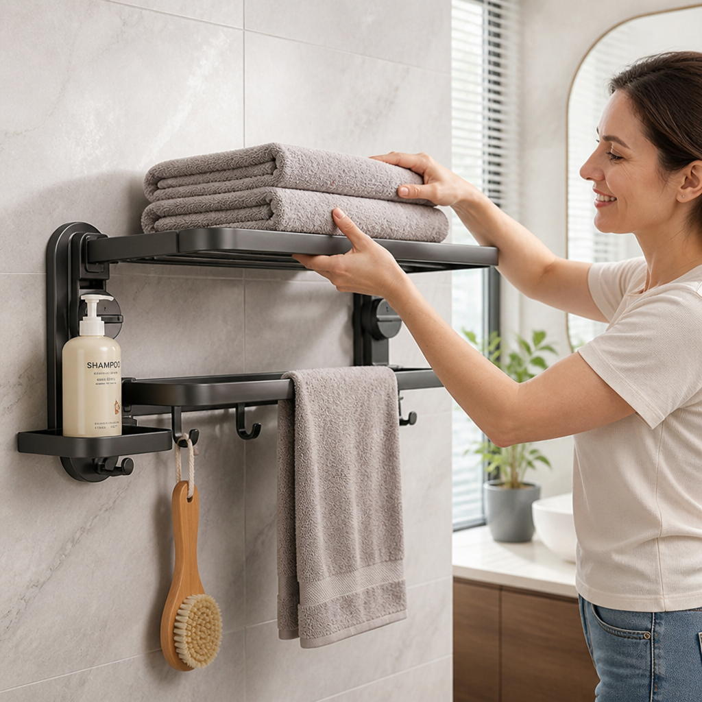 Towel Holder | Drill-Free Suction Cup Mount | Foldable