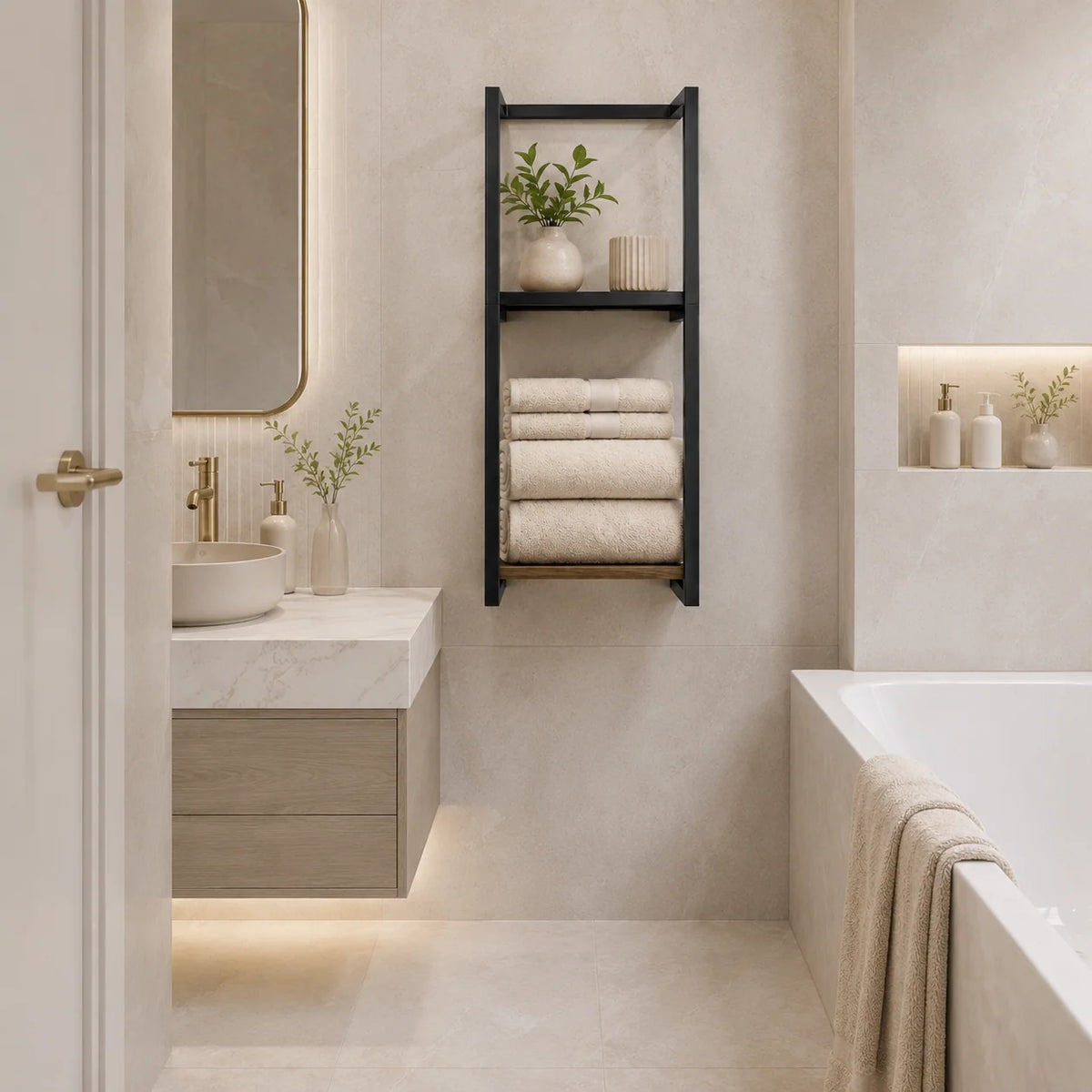 Towel Ladder | Wall-Mounted Rust-Resistant Metal | 2-Tier