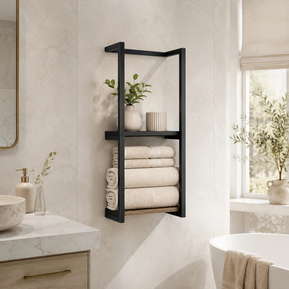 Towel Ladder | Wall-Mounted Rust-Resistant Metal | 2-Tier