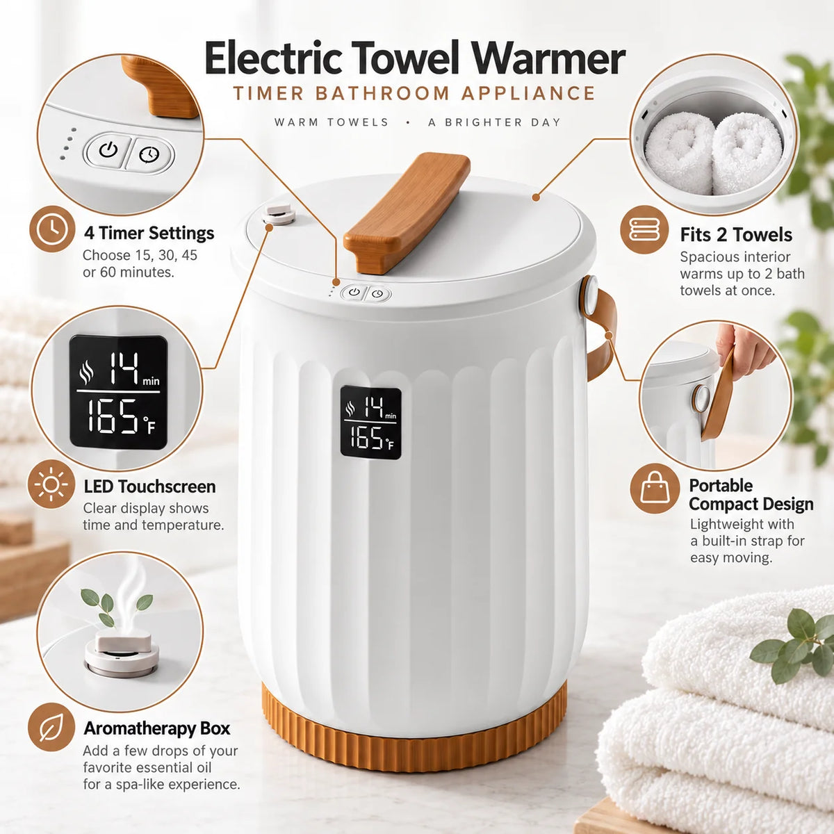Towel Warmer | Touchscreen Timer & Aromatherapy | Heats 2 Towels