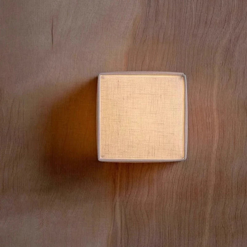 Traditional Japanese Square Fabric Shade LED Wall Lamp for Living Room