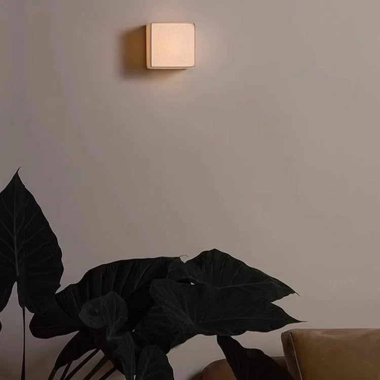 Traditional Japanese Square Fabric Shade LED Wall Lamp for Living Room