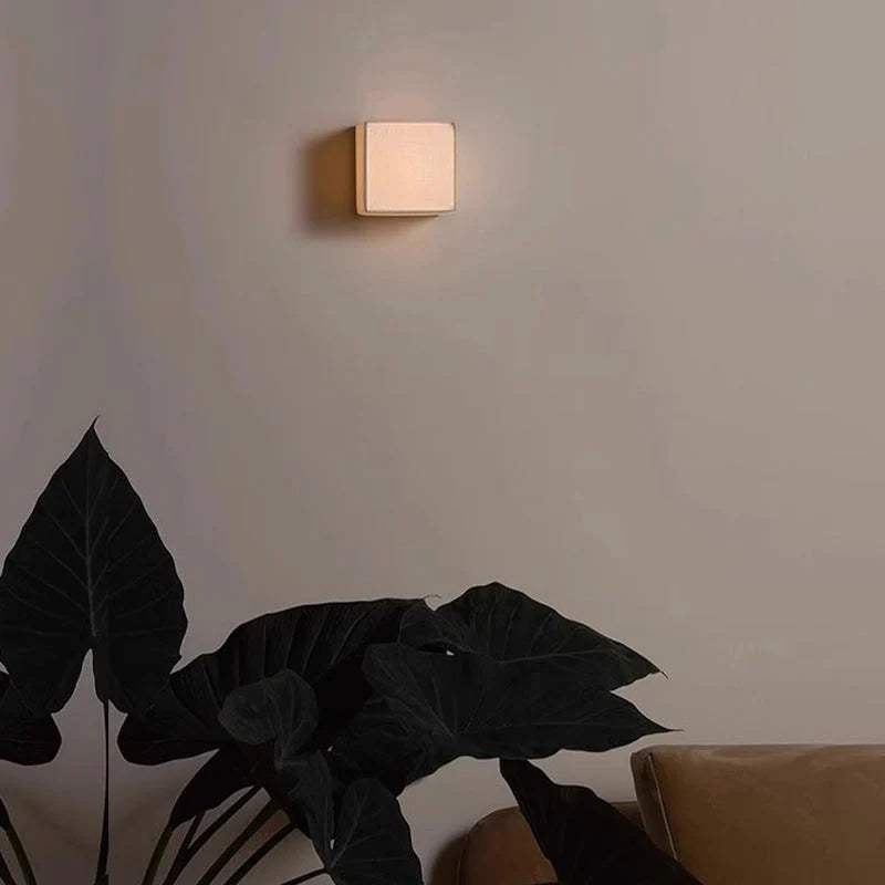 Traditional Japanese Square Fabric Shade LED Wall Lamp for Living Room