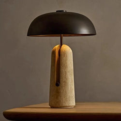 Traditional Japanese Iron Travertine Marble Mushroom 1-Light Table Lamp for Bedroom
