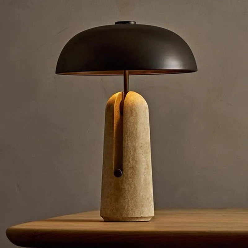 Traditional Japanese Iron Travertine Marble Mushroom 1-Light Table Lamp for Bedroom