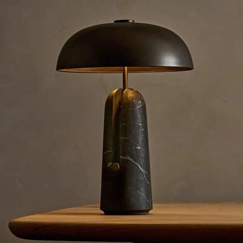 Traditional Japanese Iron Travertine Marble Mushroom 1-Light Table Lamp for Bedroom