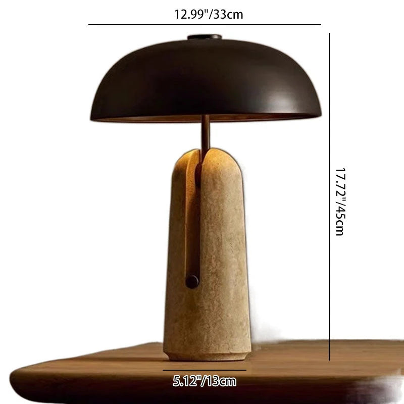 Traditional Japanese Iron Travertine Marble Mushroom 1-Light Table Lamp for Bedroom