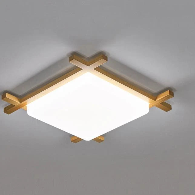Traditional Japanese Wood Acrylic Square Tatami LED Ceiling Lamp for Bedroom