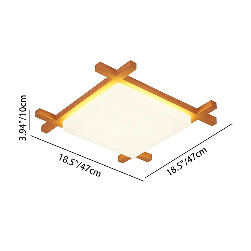 Traditional Japanese Wood Acrylic Square Tatami LED Ceiling Lamp for Bedroom