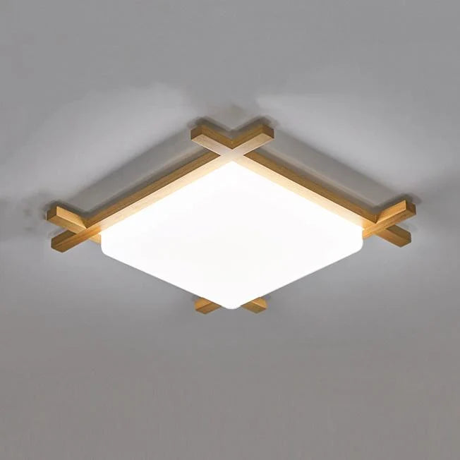 Traditional Japanese Wood Acrylic Square Tatami LED Ceiling Lamp for Bedroom
