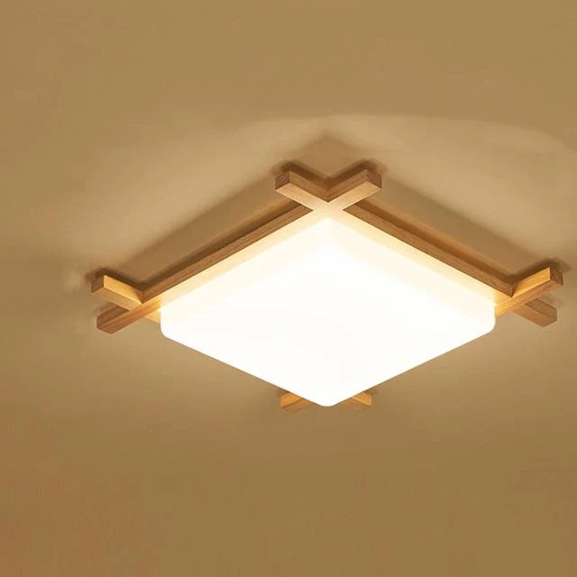 Traditional Japanese Wood Acrylic Square Tatami LED Ceiling Lamp for Bedroom