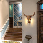 Traditional Rustic Solid Wood Cow Head LED Wall Lamp for Hallway