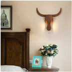 Traditional Rustic Solid Wood Cow Head LED Wall Lamp for Hallway