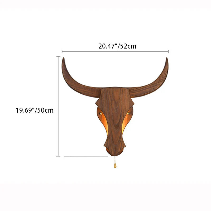 Traditional Rustic Solid Wood Cow Head LED Wall Lamp for Hallway