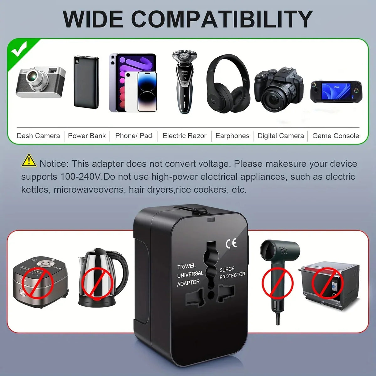 Travel Adapter | Dual USB & 110/220V | American Plug