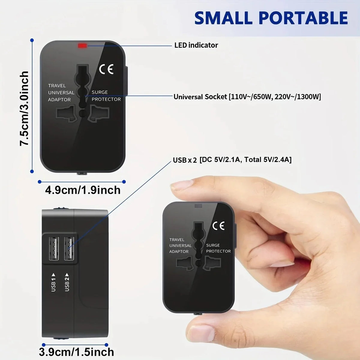 Travel Adapter | Dual USB & 110/220V | American Plug