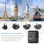 Travel Adapter | Universal Plug Compatibility & 4 USB Ports | 150+ Countries