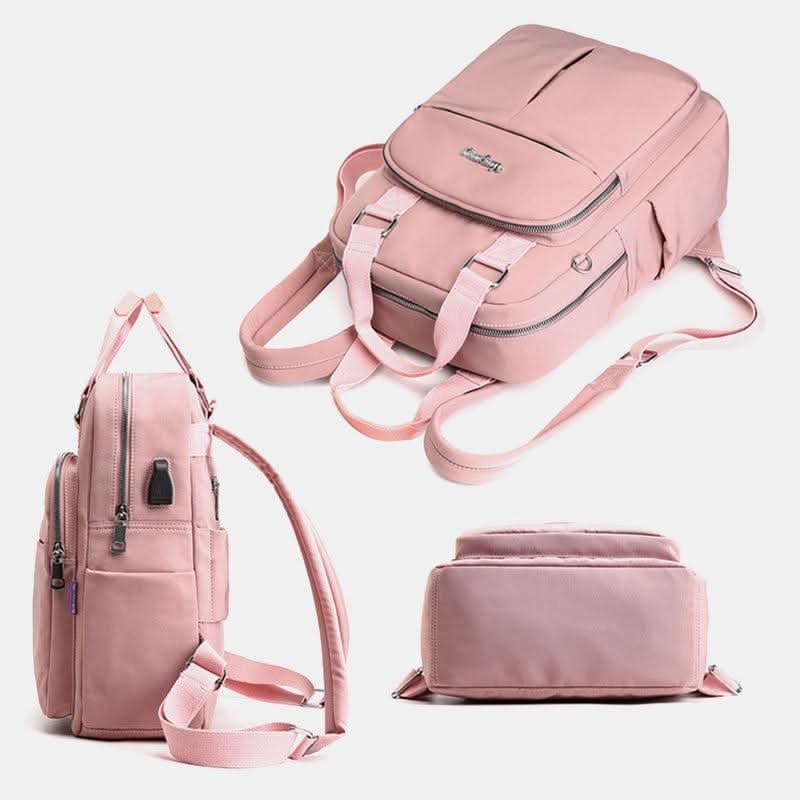 Travel Backpack Purse | USB Charging Port & Waterproof Nylon