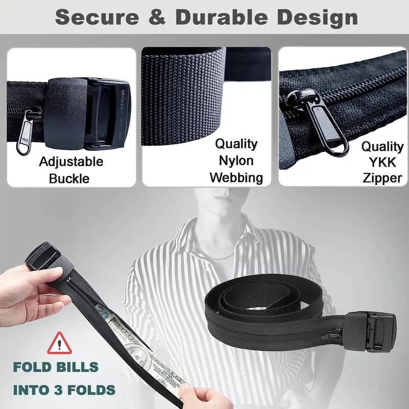 Travel Money Belt | Hidden Zipper Pocket & Anti-Slip Metal Buckle