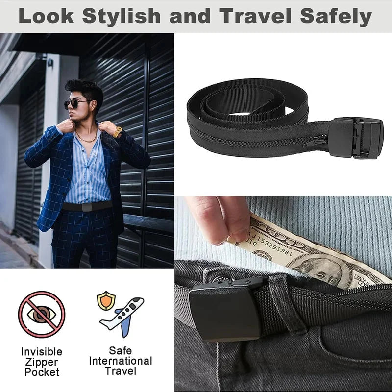 Travel Money Belt | Hidden Zipper Pocket & Anti-Slip Metal Buckle