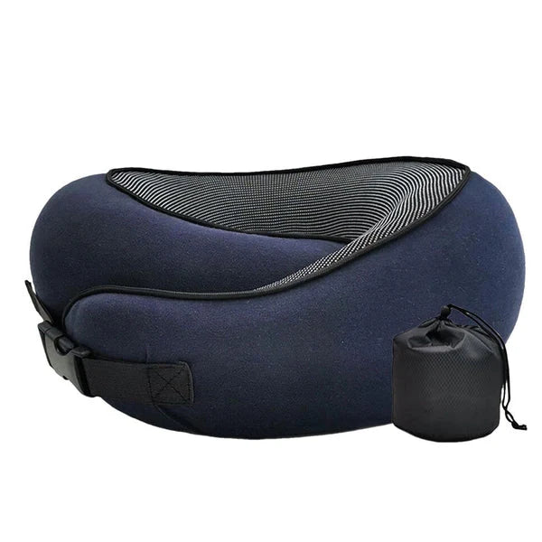 Travel Neck Pillow | Ergonomic Contoured Support & Snap Closure | Includes Sleep Mask & Earplugs