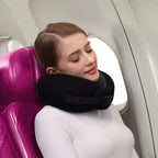 Travel Neck Pillow | Ergonomic Contoured Support & Snap Closure | Includes Sleep Mask & Earplugs
