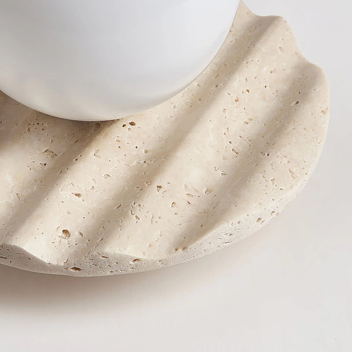 Ceiling Light | Hand-Carved Travertine Wave Plate | Opal Glass Globe, 20 cm