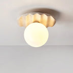 Ceiling Light | Hand-Carved Travertine Wave Plate | Opal Glass Globe, 20 cm