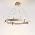 Pendant Light | Minimalist Travertine Ring | Wood Accents & Integrated LED