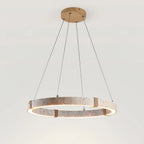 Pendant Light | Minimalist Travertine Ring | Wood Accents & Integrated LED
