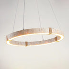 Pendant Light | Minimalist Travertine Ring | Wood Accents & Integrated LED