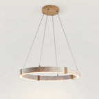 Pendant Light | Minimalist Travertine Ring | Wood Accents & Integrated LED