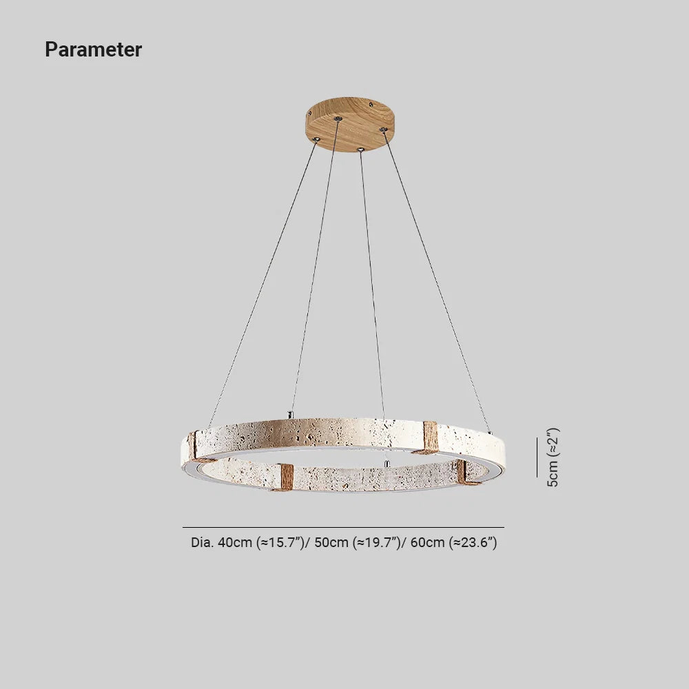 Pendant Light | Minimalist Travertine Ring | Wood Accents & Integrated LED
